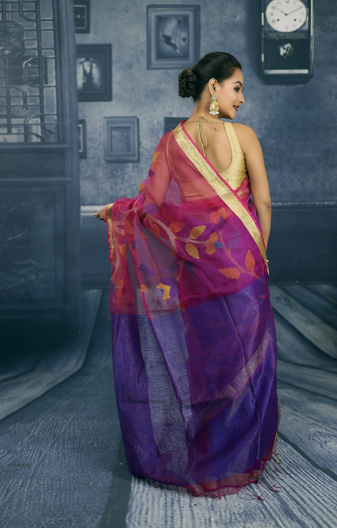 Pink and Purple Half and Half Handloom Saree - Keya Seth Exclusive