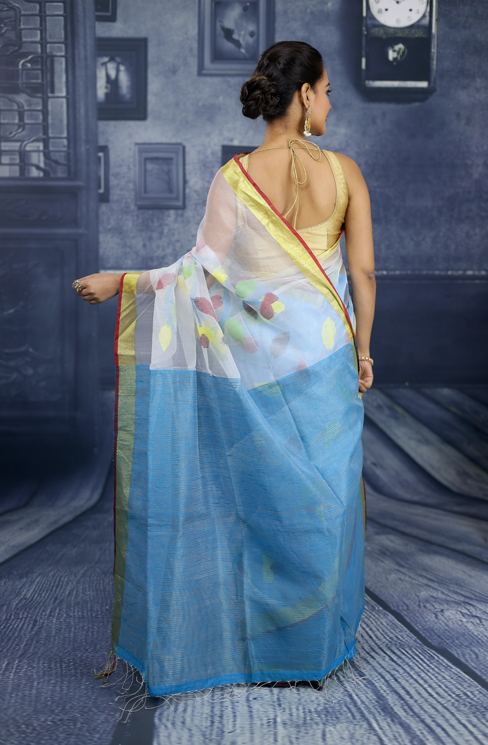 Sky Blue and White Handloom Saree - Keya Seth Exclusive