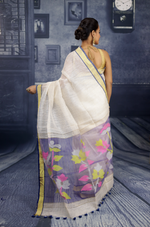 Load image into Gallery viewer, Off-white Checker Linen Handloom Saree - Keya Seth Exclusive