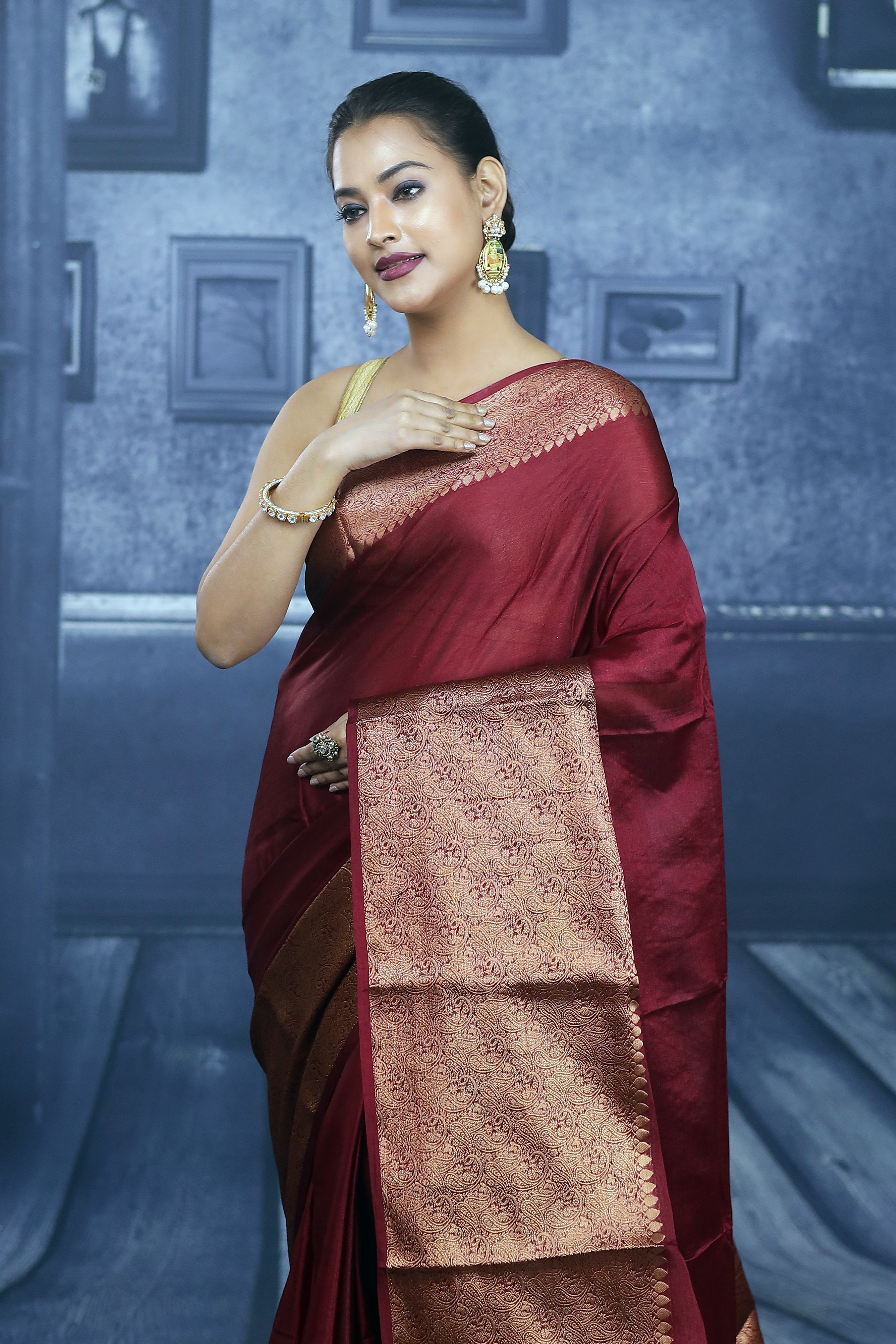 Maroon Mahapar Chanderi Saree - Keya Seth Exclusive