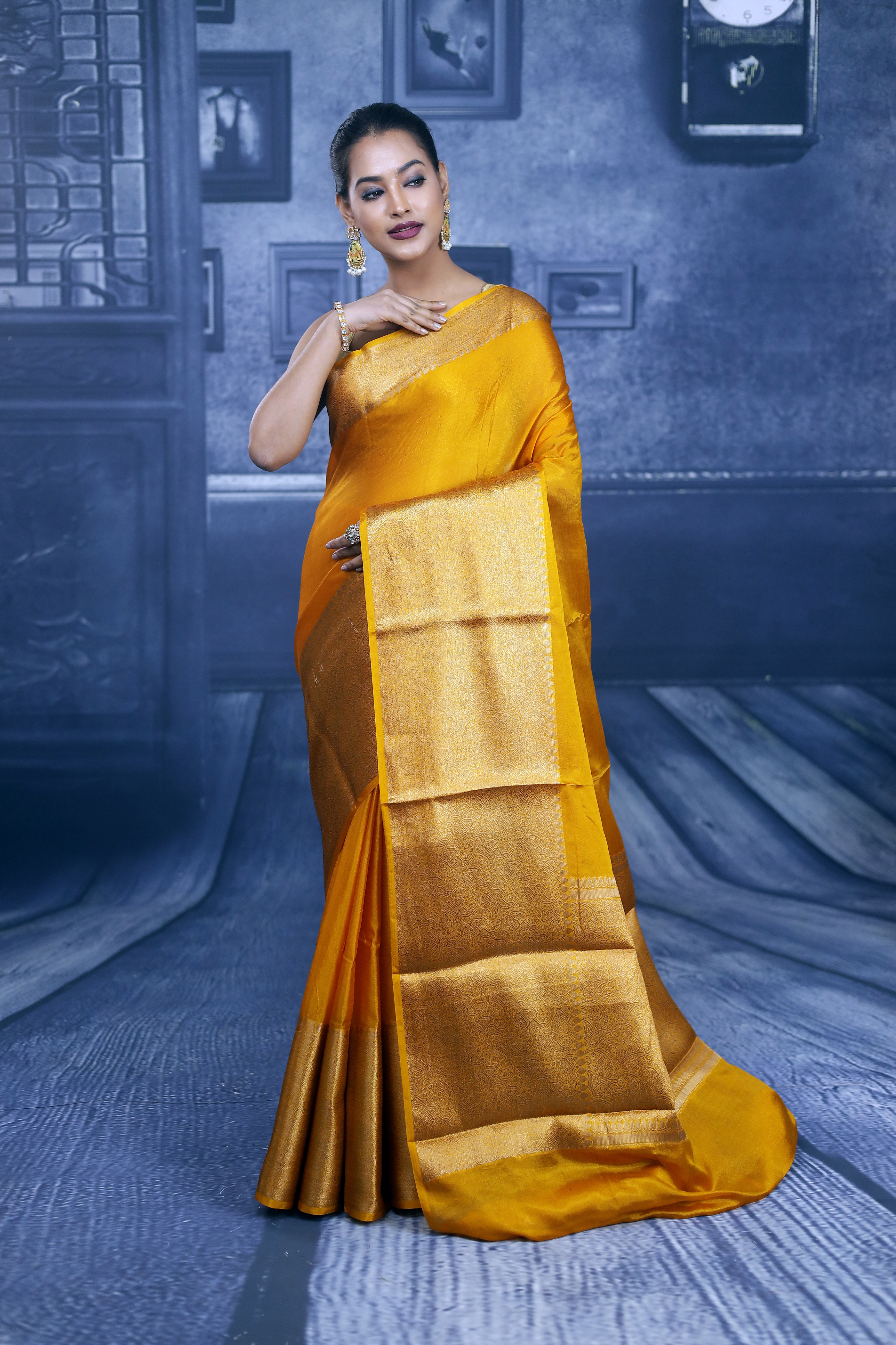 Yellow Mahapar Chanderi Saree - Keya Seth Exclusive