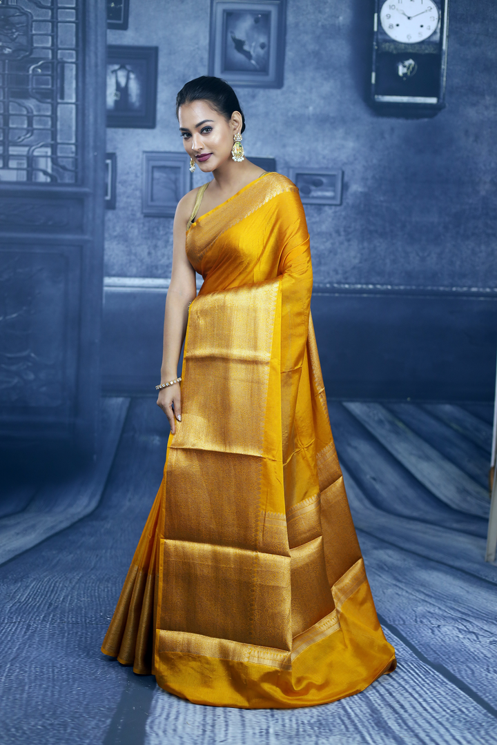 Yellow Mahapar Chanderi Saree - Keya Seth Exclusive