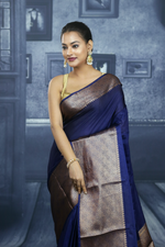 Load image into Gallery viewer, Navy Blue Mahapar Chanderi Saree - Keya Seth Exclusive
