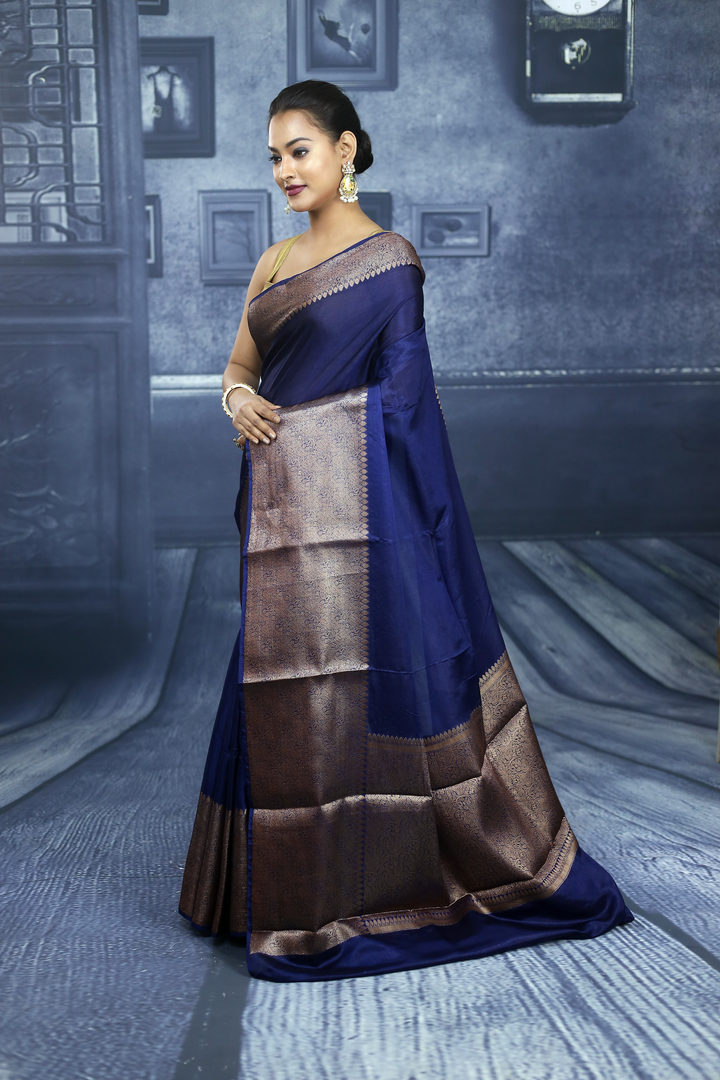 Navy Blue Mahapar Chanderi Saree - Keya Seth Exclusive