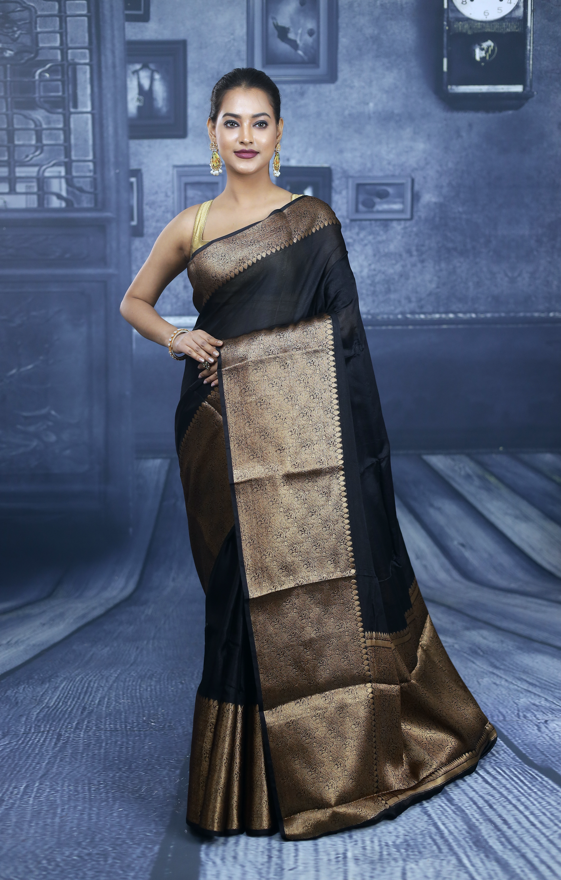 Black Mahapar Chanderi Saree - Keya Seth Exclusive