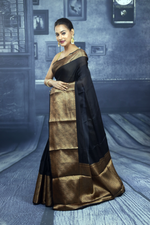 Load image into Gallery viewer, Black Mahapar Chanderi Saree - Keya Seth Exclusive