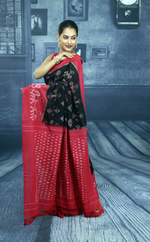 Load image into Gallery viewer, Red and Black Cotton Ikkat Saree - Keya Seth Exclusive