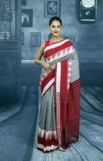 Load image into Gallery viewer, Grey and Red Cotton Ikkat Saree - Keya Seth Exclusive
