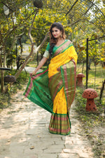 Load image into Gallery viewer, Yellow Pure Gadwal Saree - Keya Seth Exclusive

