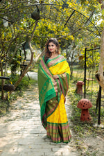 Load image into Gallery viewer, Yellow Pure Gadwal Saree - Keya Seth Exclusive
