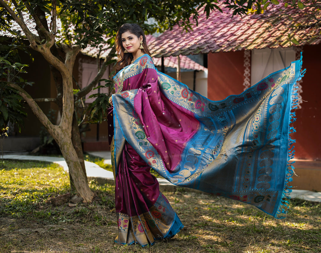 Magenta Pure Gadwal Saree - Keya Seth Exclusive