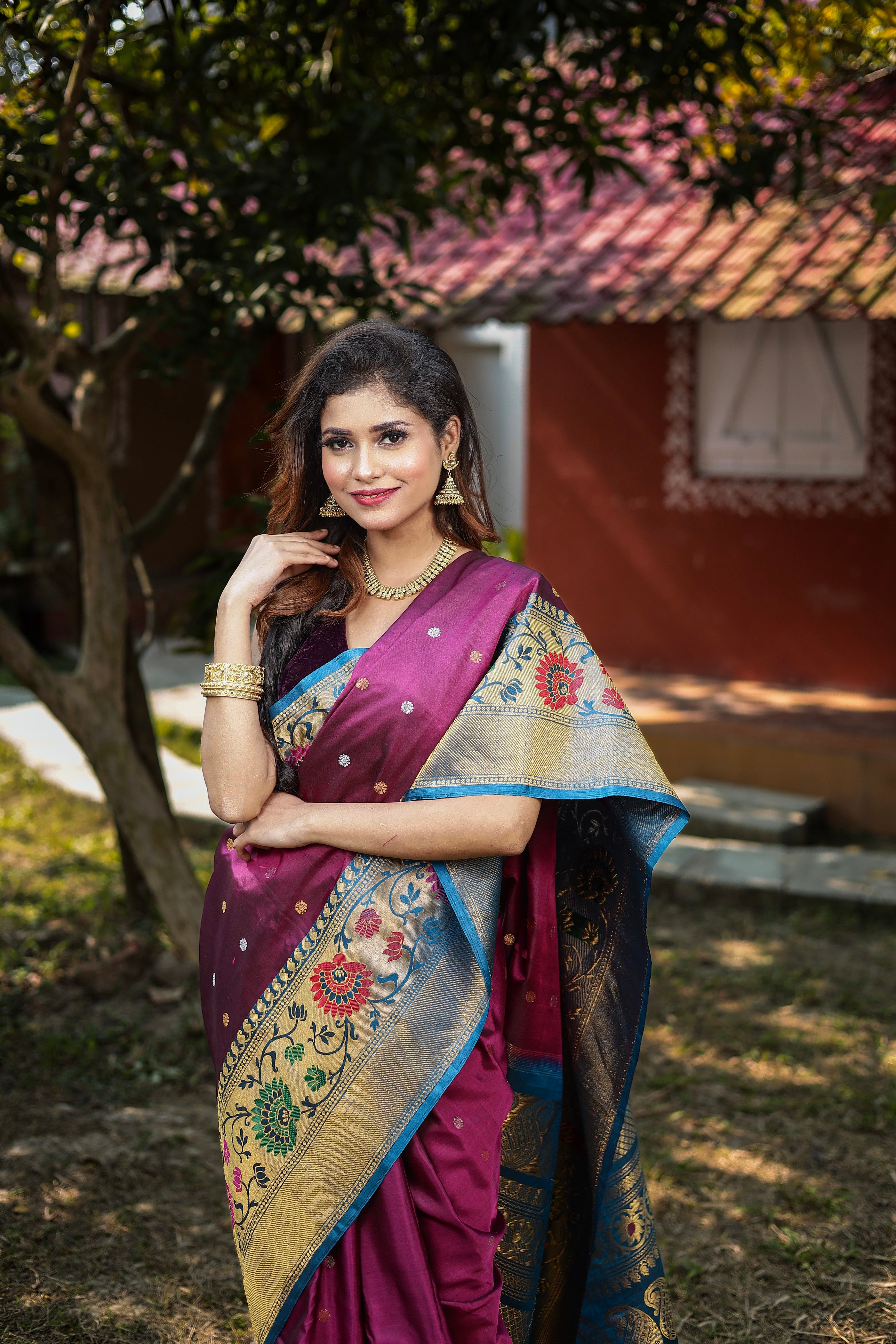 Magenta Pure Gadwal Saree - Keya Seth Exclusive