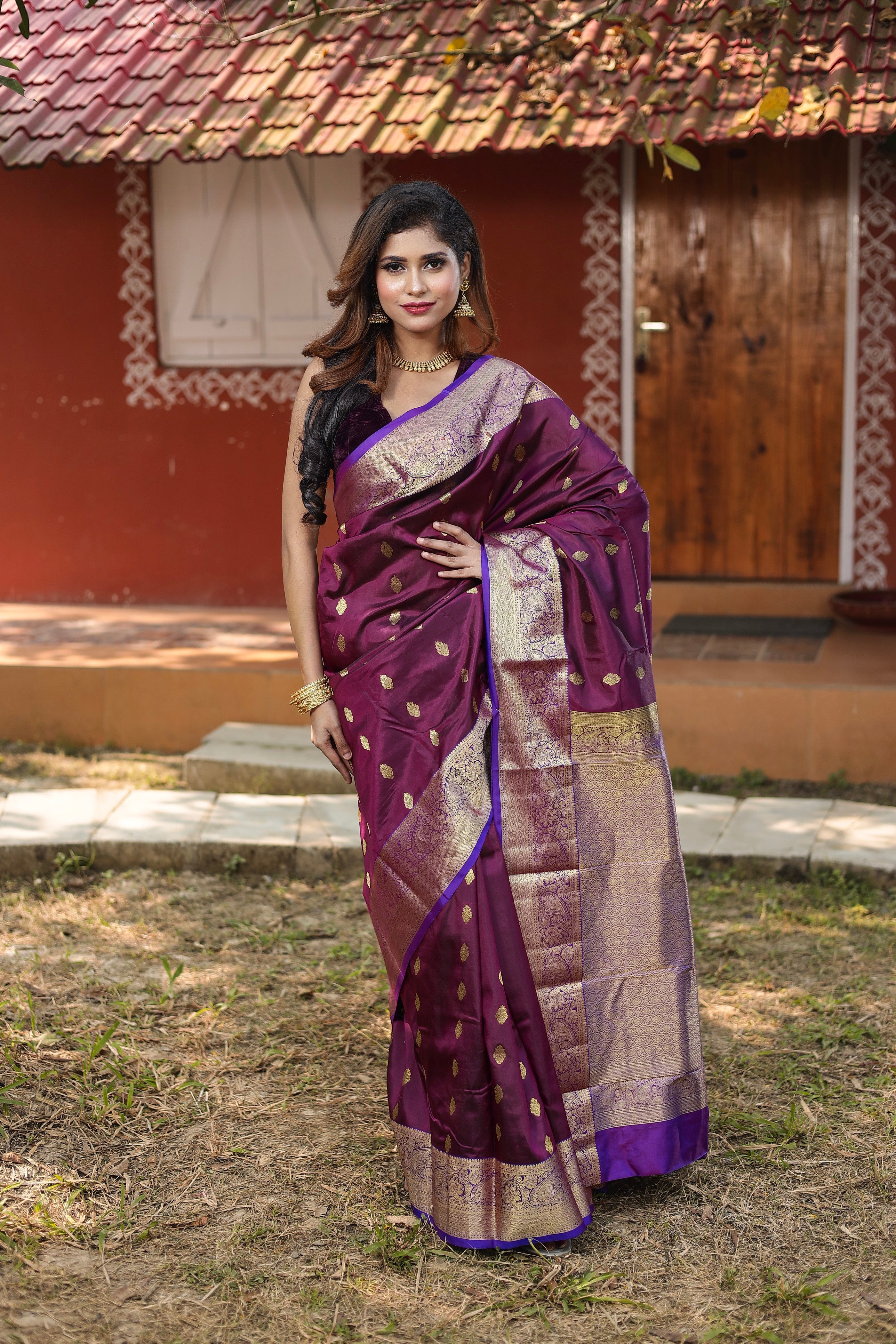 Wine Pure Kanjivaram Silk Saree - Keya Seth Exclusive