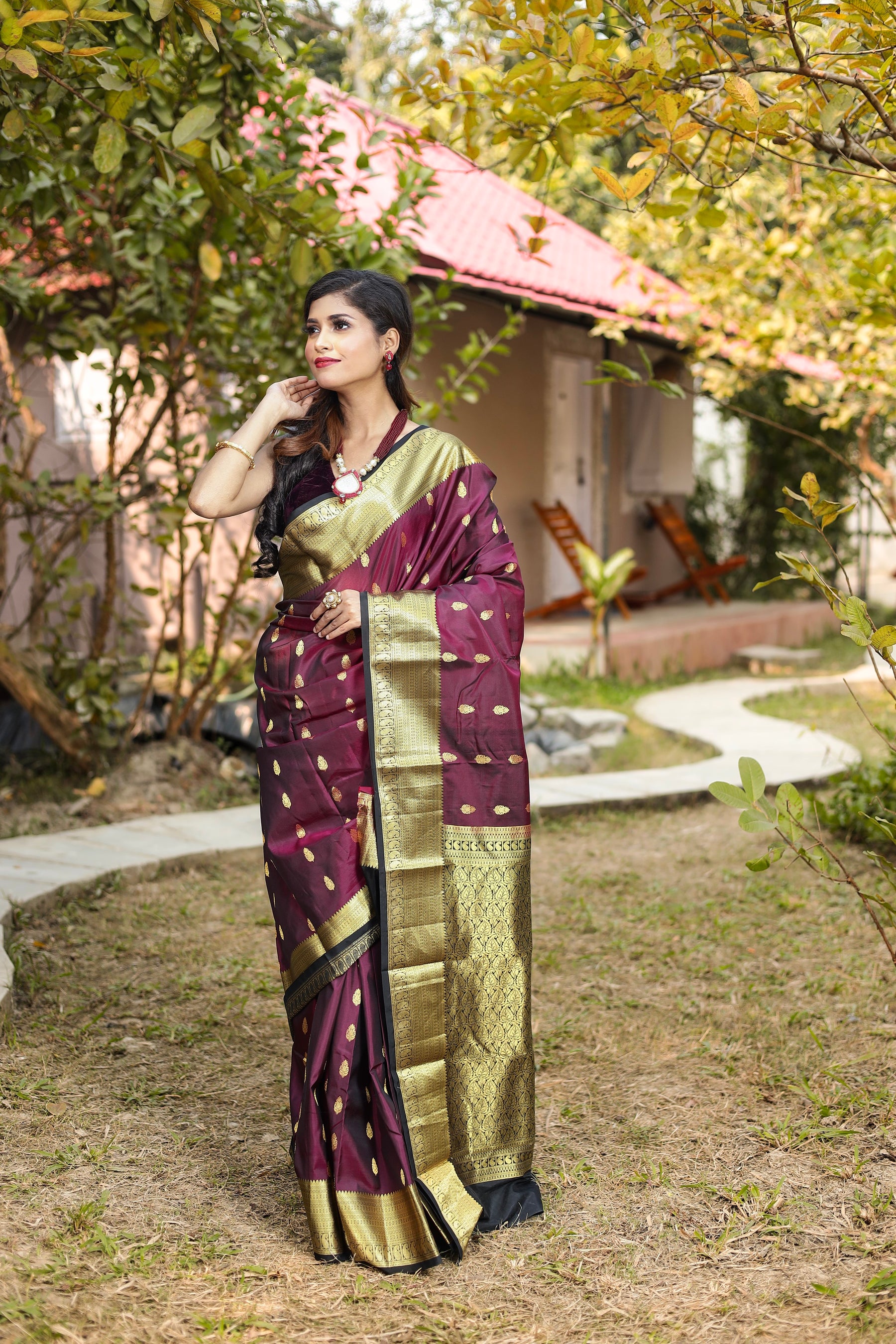 Wine Pure Kanjivaram Silk Saree - Keya Seth Exclusive