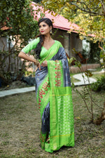 Load image into Gallery viewer, Slate Grey Pure Ikkat Silk Saree - Keya Seth Exclusive

