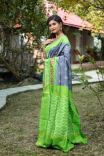 Load image into Gallery viewer, Slate Grey Pure Ikkat Silk Saree - Keya Seth Exclusive