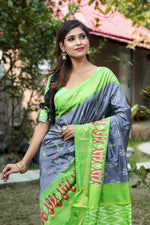 Load image into Gallery viewer, Slate Grey Pure Ikkat Silk Saree - Keya Seth Exclusive