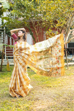 Load image into Gallery viewer, Yellow Checkered Pure Tussar Silk Saree - Keya Seth Exclusive