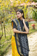 Load image into Gallery viewer, Yellow and Black Pure Ikkat Silk Saree - Keya Seth Exclusive
