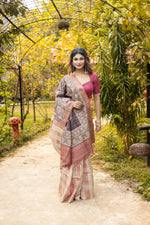 Load image into Gallery viewer, Peach Checkered Pure Tussar Silk Saree - Keya Seth Exclusive