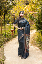 Load image into Gallery viewer, Black Pure Tussar Silk Saree - Keya Seth Exclusive
