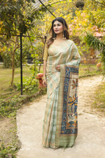 Load image into Gallery viewer, Green Ochre Checkered Pure Tussar Silk Saree - Keya Seth Exclusive