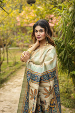 Load image into Gallery viewer, Green Ochre Checkered Pure Tussar Silk Saree - Keya Seth Exclusive
