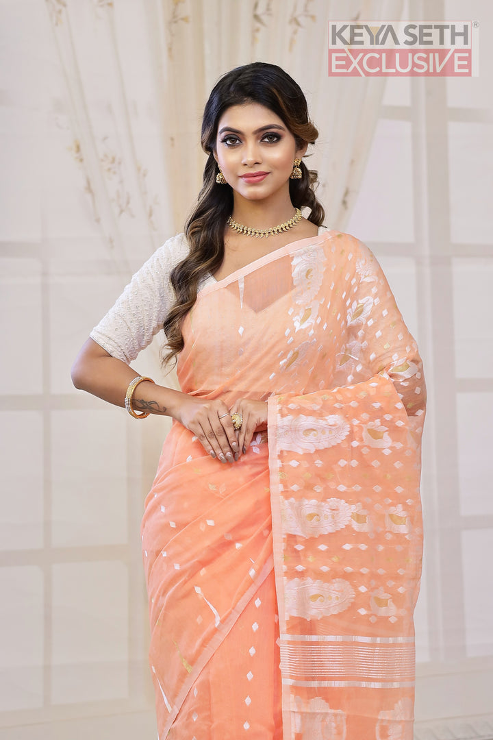 Peach Jamdani Saree - Keya Seth Exclusive