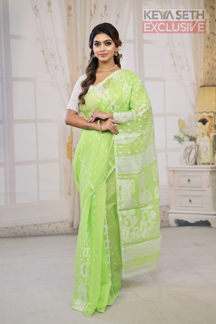 Leaf Green Jamdani Saree - Keya Seth Exclusive