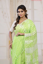 Load image into Gallery viewer, Leaf Green Jamdani Saree - Keya Seth Exclusive