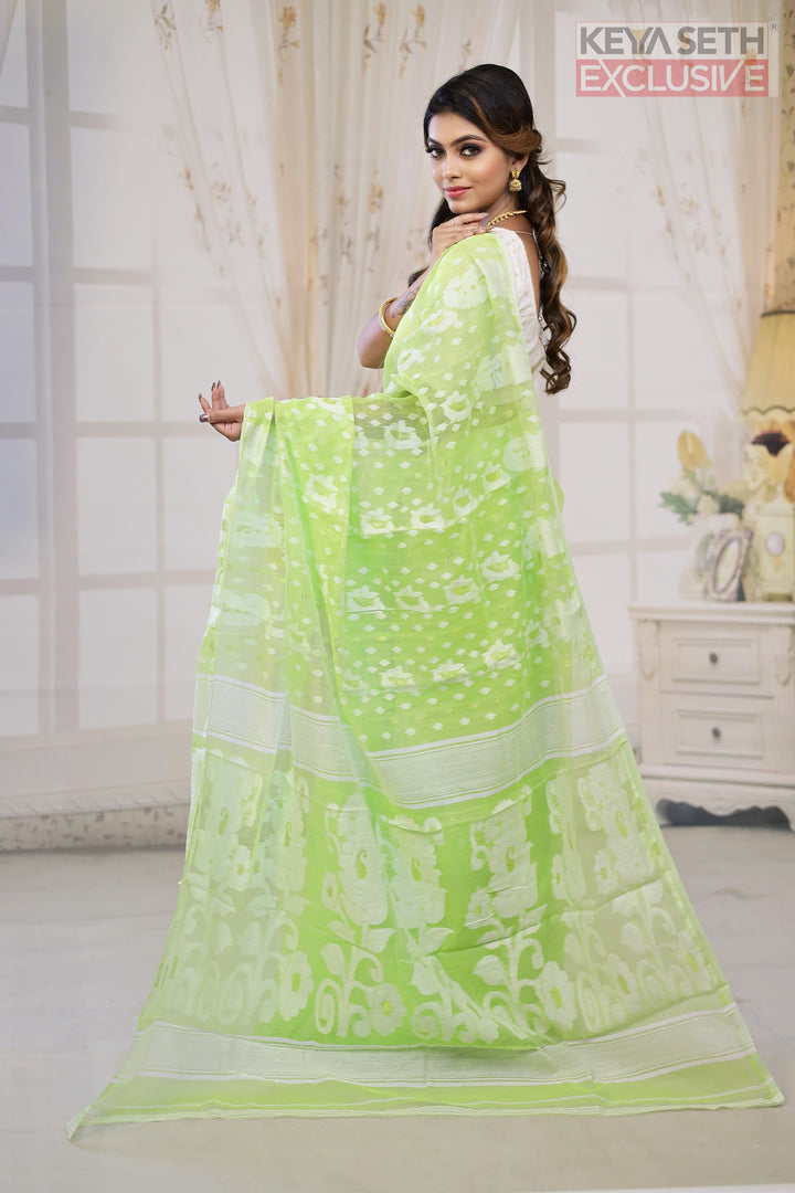Leaf Green Jamdani Saree - Keya Seth Exclusive