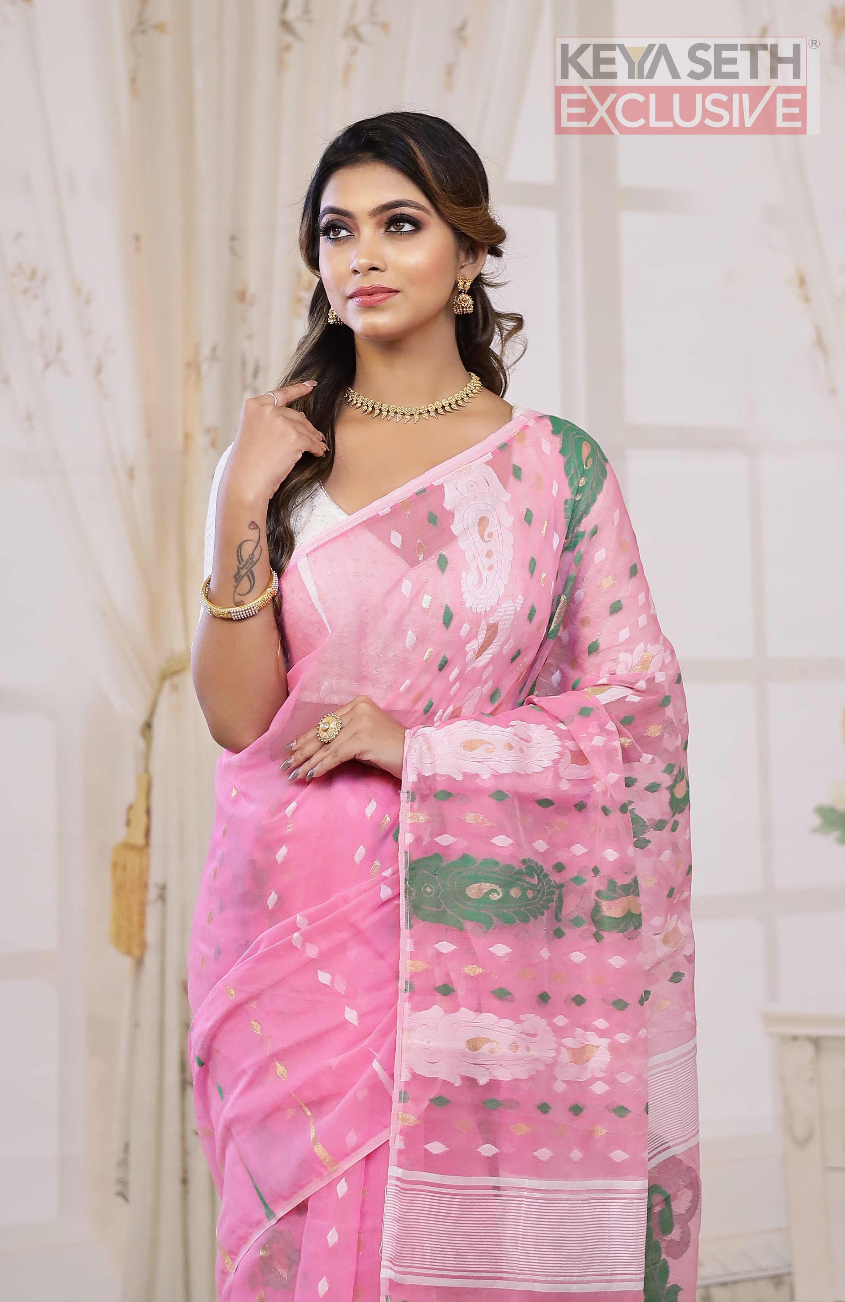 Breathable Grey Cotton Saree – Keya Seth Exclusive