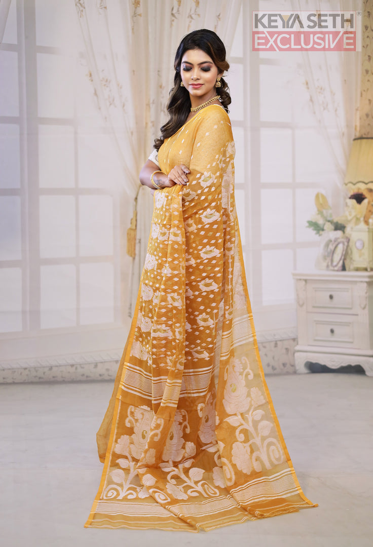 Mustard Yellow Jamdani Saree - Keya Seth Exclusive