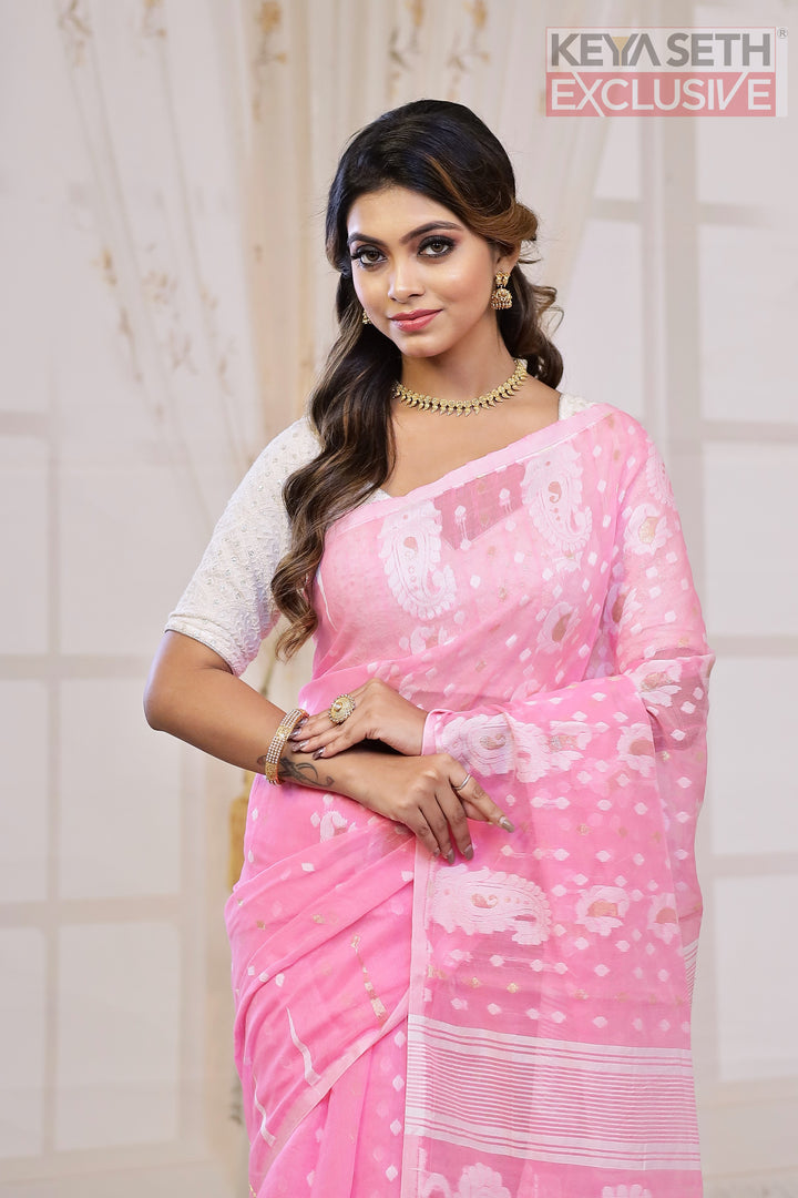 Pink Jamdani Saree - Keya Seth Exclusive