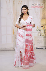 Load image into Gallery viewer, White and Red Jamdani Saree - Keya Seth Exclusive