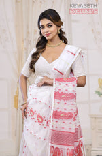 Load image into Gallery viewer, White and Red Jamdani Saree - Keya Seth Exclusive