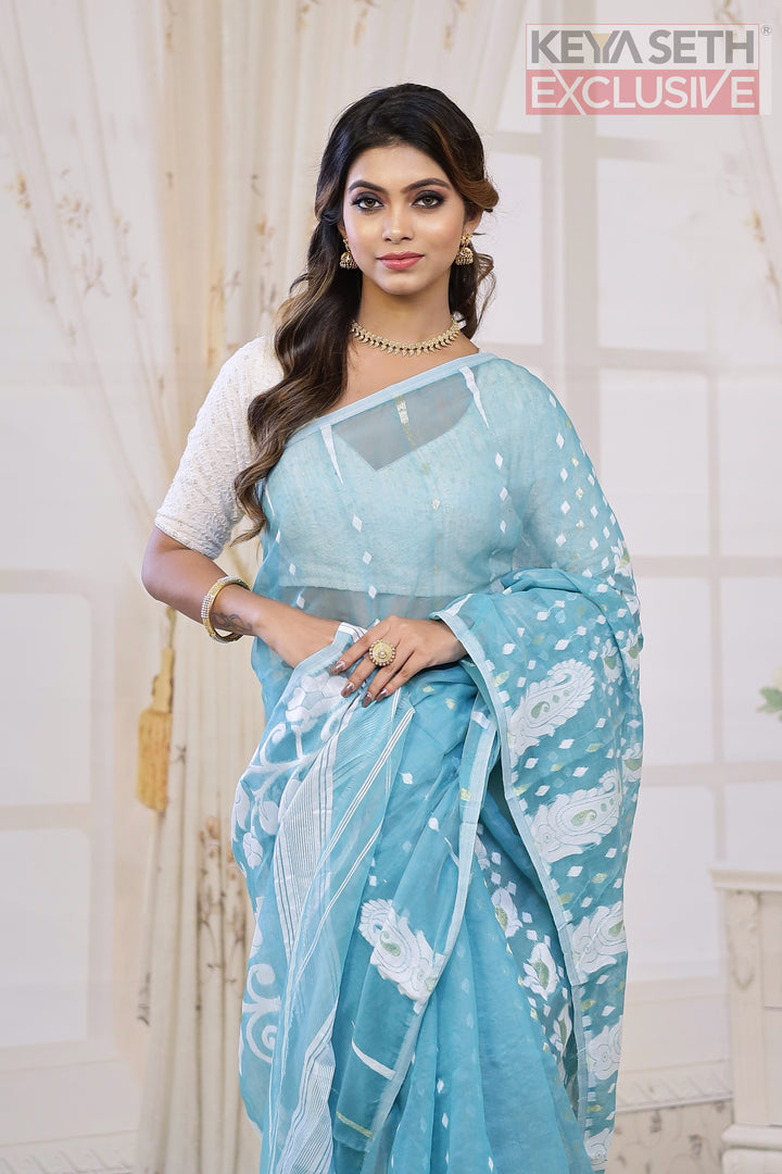 Blue Jamdani Saree - Keya Seth Exclusive
