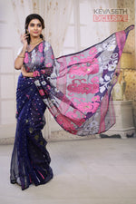 Load image into Gallery viewer, Navy Blue Jamdani Saree - Keya Seth Exclusive

