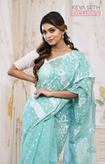 Load image into Gallery viewer, Sea Green Jamdani Saree - Keya Seth Exclusive