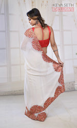 Load image into Gallery viewer, White Georgette Saree with Resham Threadwork - Keya Seth Exclusive