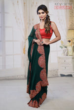 Load image into Gallery viewer, Deep Green Georgette Saree with Resham Threadwork - Keya Seth Exclusive
