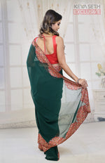 Load image into Gallery viewer, Deep Green Georgette Saree with Resham Threadwork - Keya Seth Exclusive