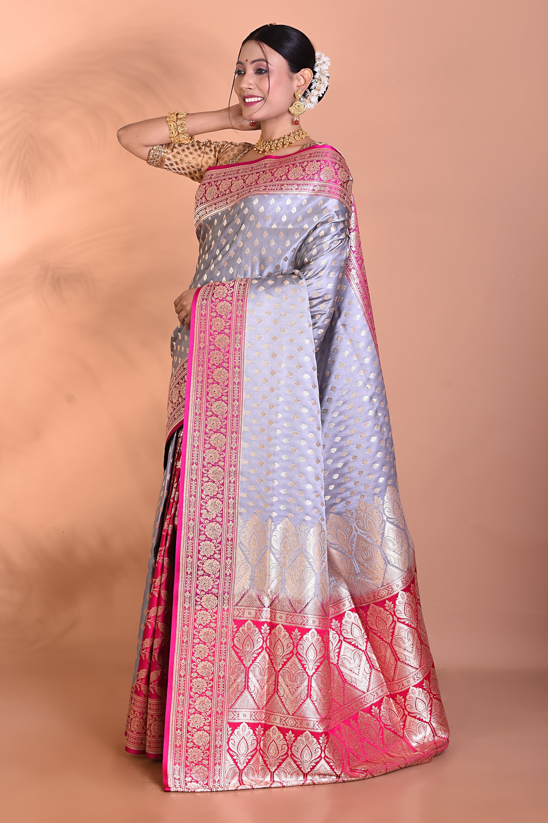 Designer Grey Banarasi Saree - Keya Seth Exclusive