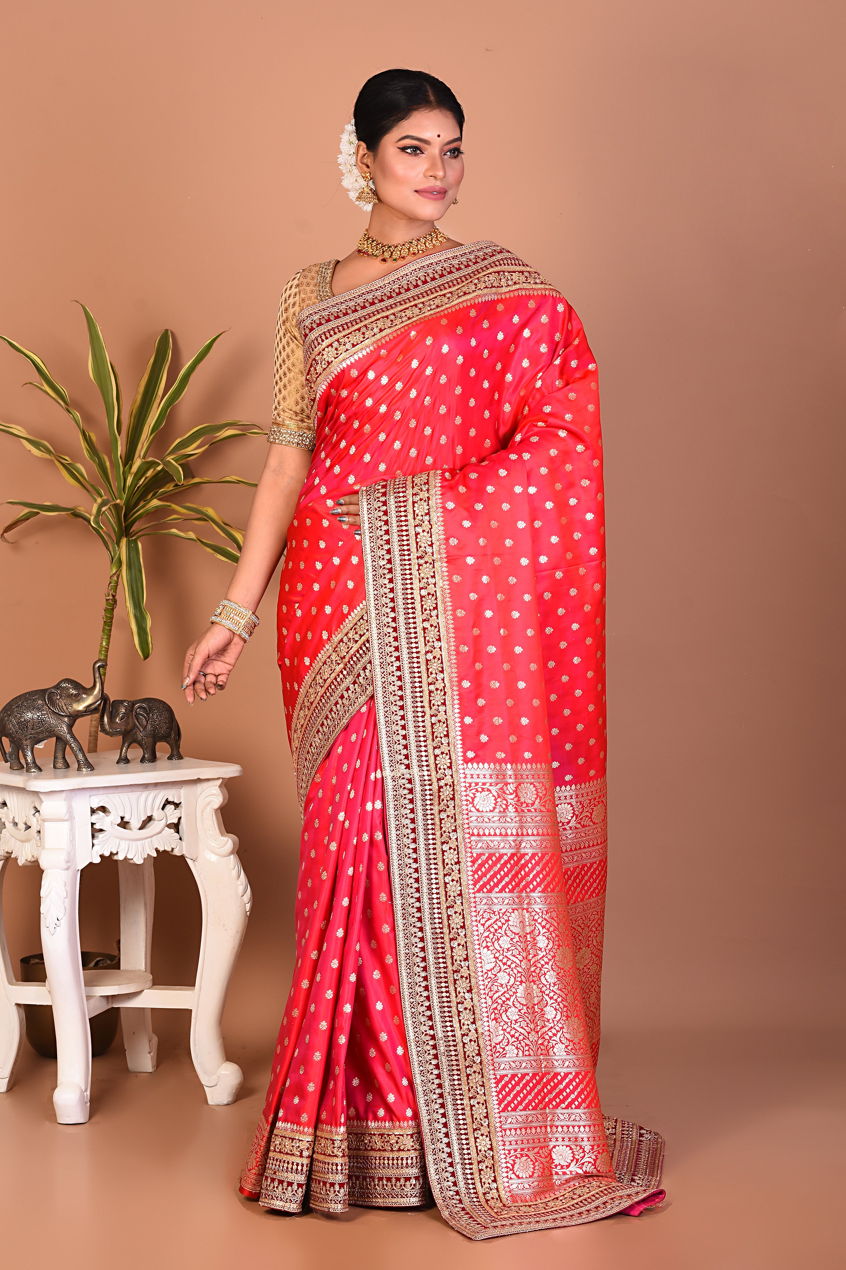 Candy Red Banarasi Saree - Keya Seth Exclusive