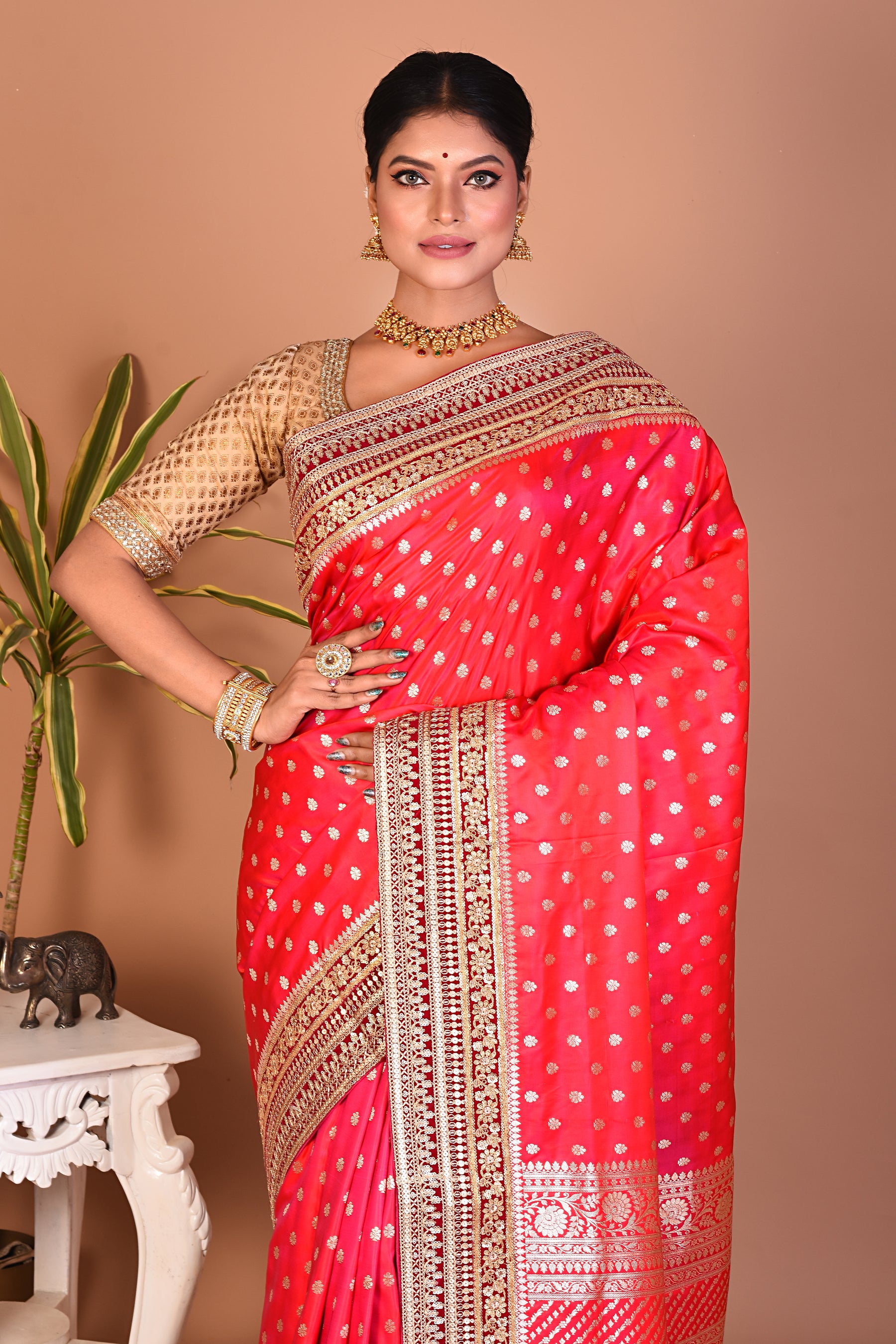 Candy Red Banarasi Saree - Keya Seth Exclusive