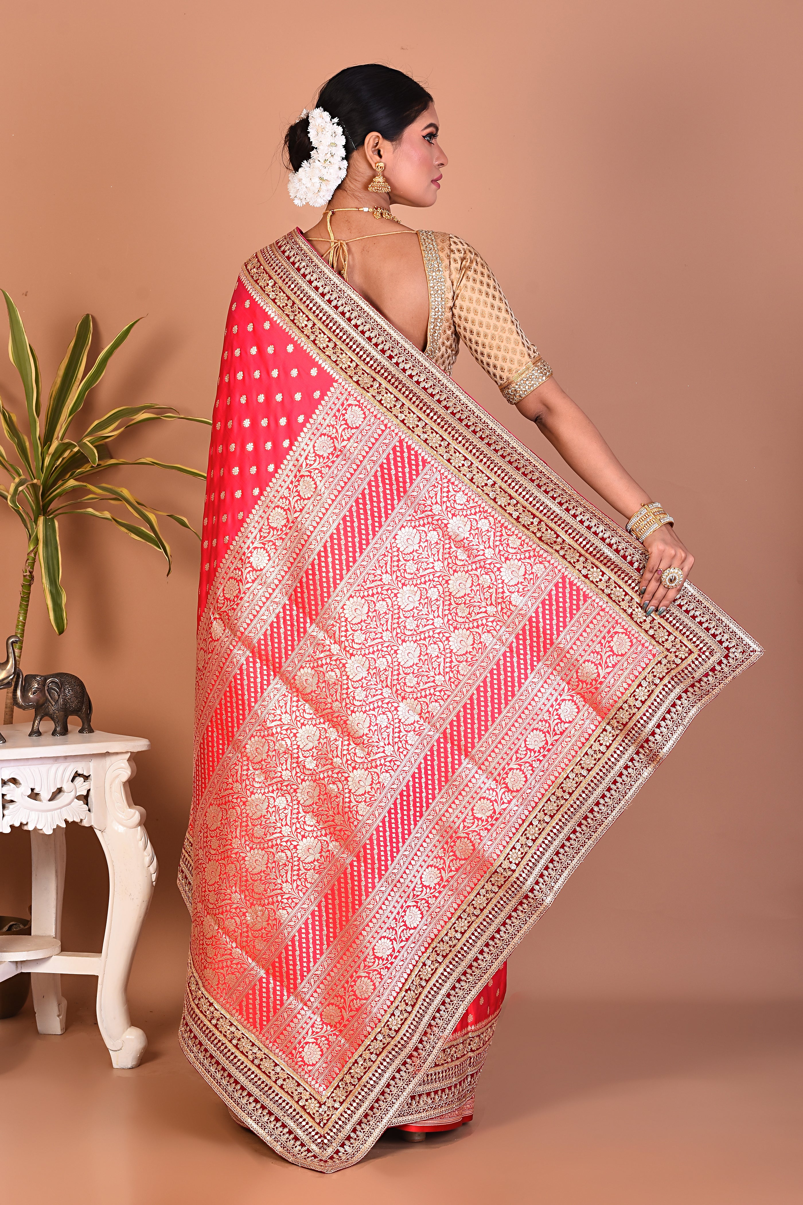 Candy Red Banarasi Saree - Keya Seth Exclusive