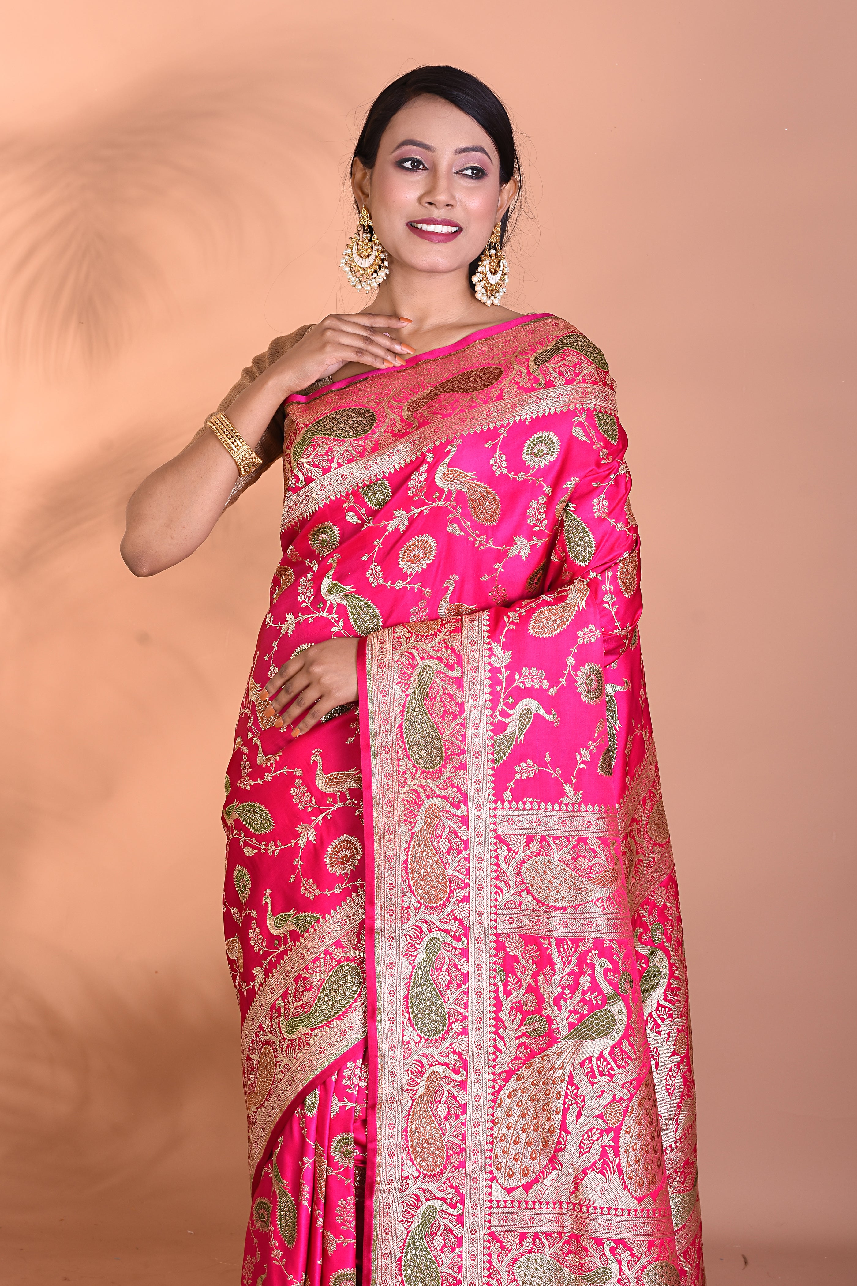 Bright Pink Pure Banarasi Saree - Keya Seth Exclusive