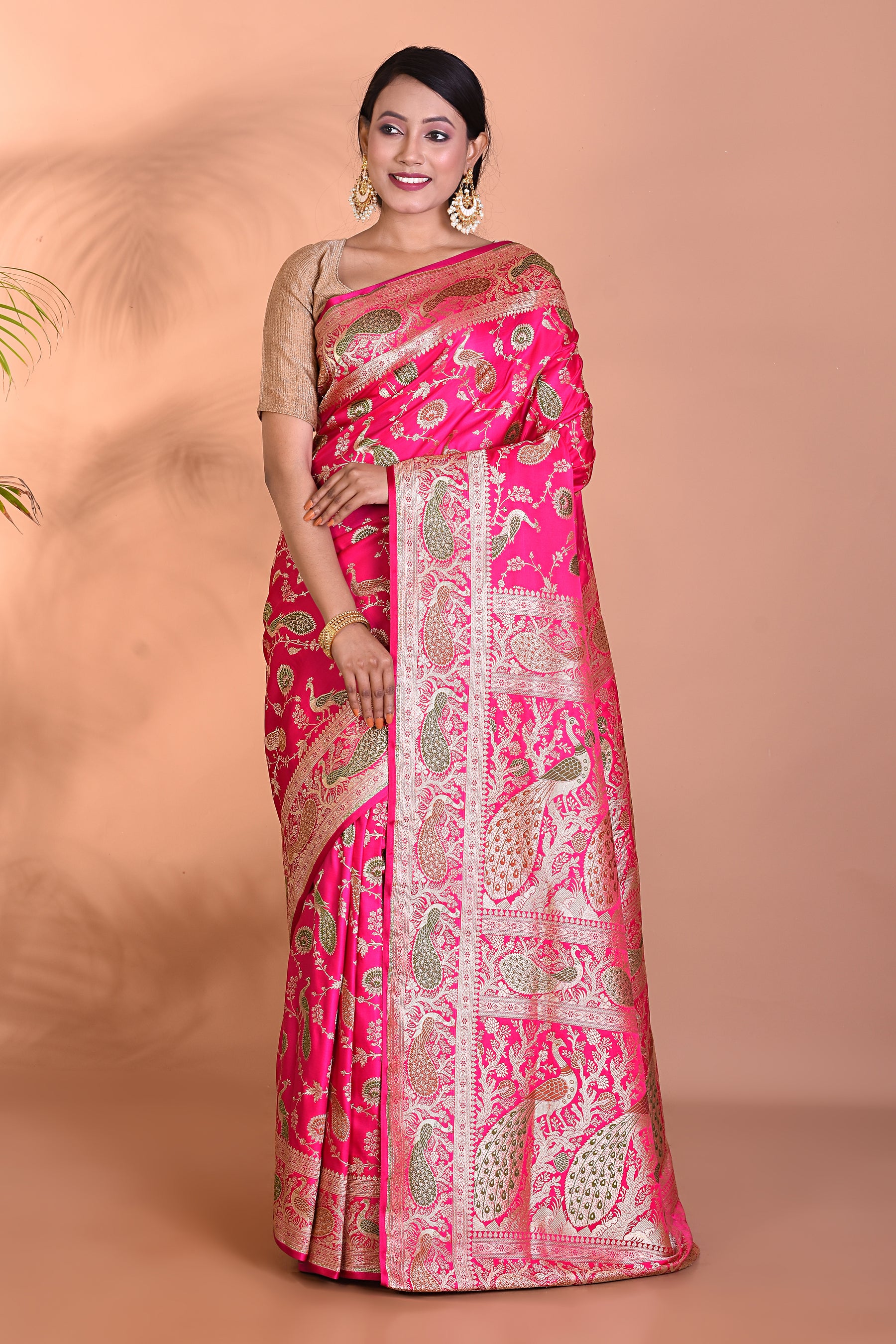 Bright Pink Pure Banarasi Saree - Keya Seth Exclusive