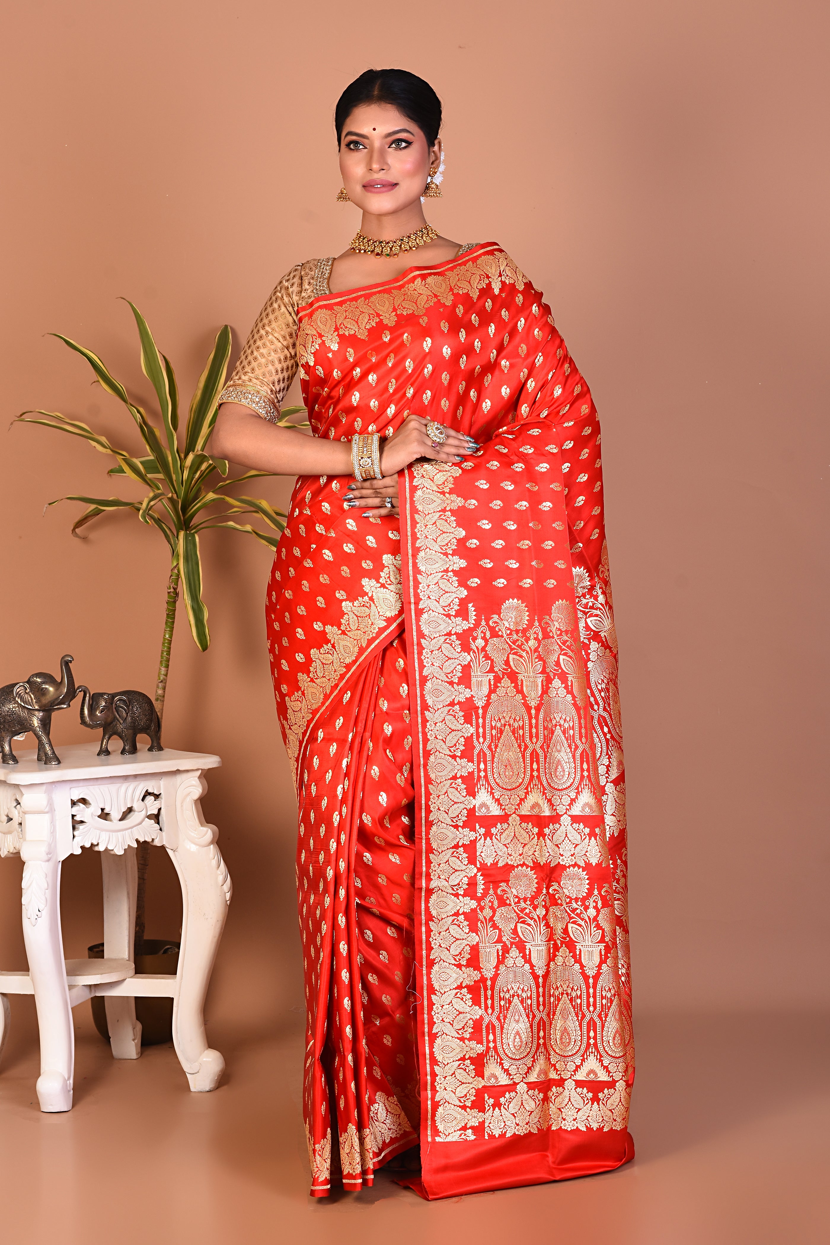 Bright Red Banarasi Saree - Keya Seth Exclusive