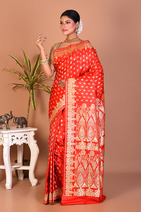 Bright Red Banarasi Saree - Keya Seth Exclusive